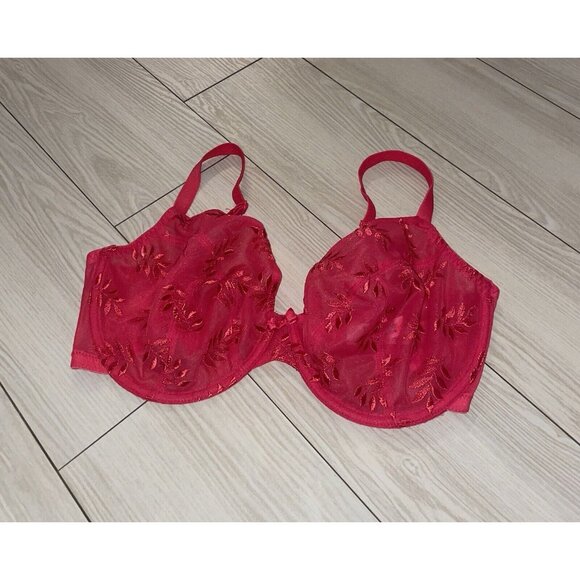Panache Superbra Tango II 3256 Embroidered Sheer Balconette Bra Sheer 32G Red - Picture 1 of 6